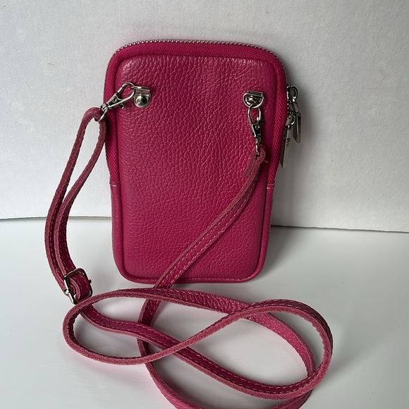 Borse In Pelle Women's Handbag Purse Hot Pink Stud Leather Phone Crossbody - Picture 2 of 11